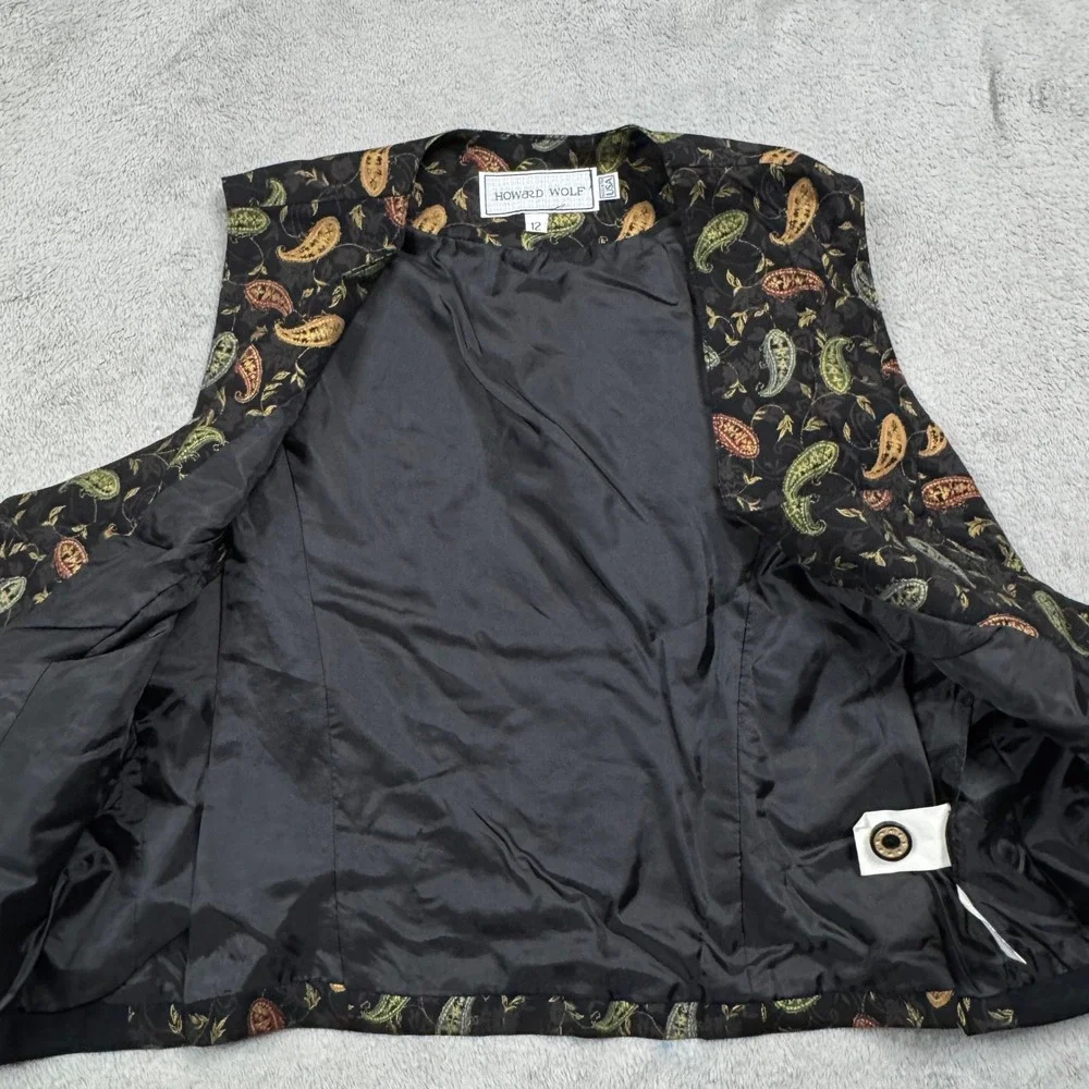 Vintage Howard Wolf Paisley Vest Women's Size 12 Black Gold Red Green‎ Blue Boho